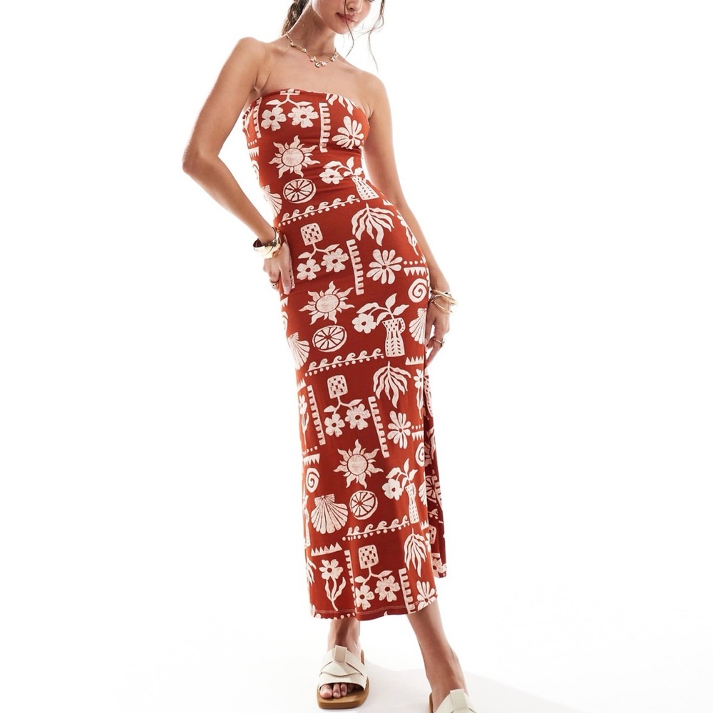 ASOS Strapless Dress in Red and White